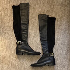 Tory Burch Black Over the Knee Boots with Buckle
